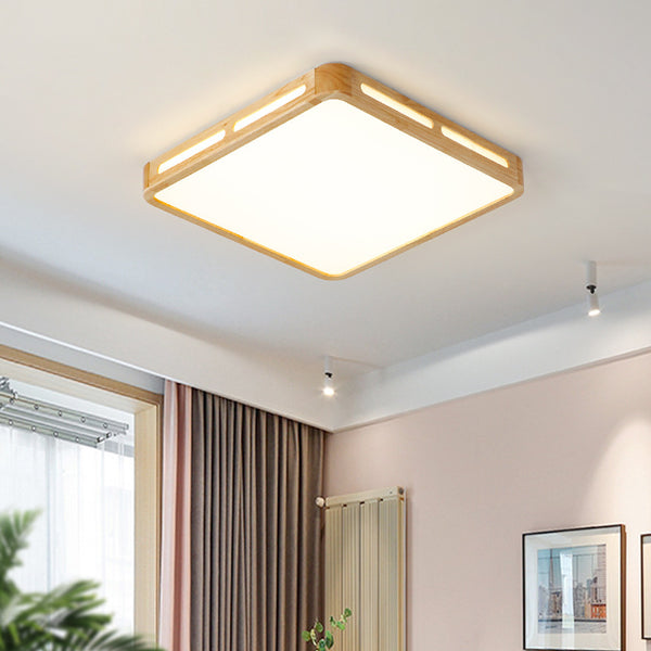 北歐木質LED吸頂燈原木簡約客廳燈日式臥室燈極簡長方形客廳燈具