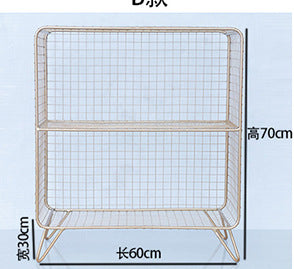 北歐鐵藝床頭櫃金色置物架臥室飄窗輕奢小型金屬書架落地網格收納