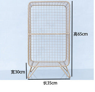 北歐鐵藝床頭櫃金色置物架臥室飄窗輕奢小型金屬書架落地網格收納