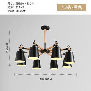 北歐現代簡約時尚客廳原木燈具創意實木吊燈8頭餐廳馬卡龍吊燈