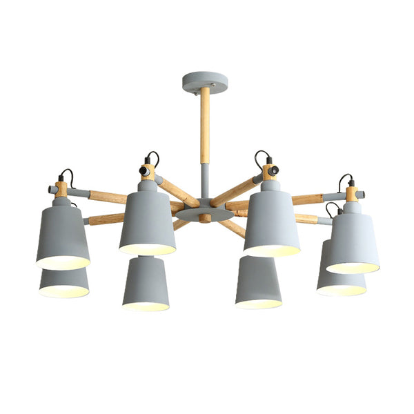 北歐現代簡約時尚客廳原木燈具創意實木吊燈8頭餐廳馬卡龍吊燈