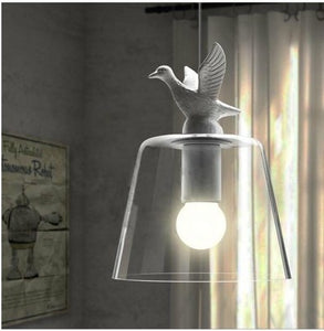 北歐簡約創意個性小鳥吊燈裝飾臥室書房餐廳燈玻璃小鴨子燈具 (不带灯泡 透明) - luxhkhome