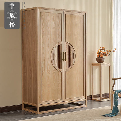 新中式實木衣櫃原木色衣櫃臥室現代簡約典雅禪意對開門衣櫥中國風