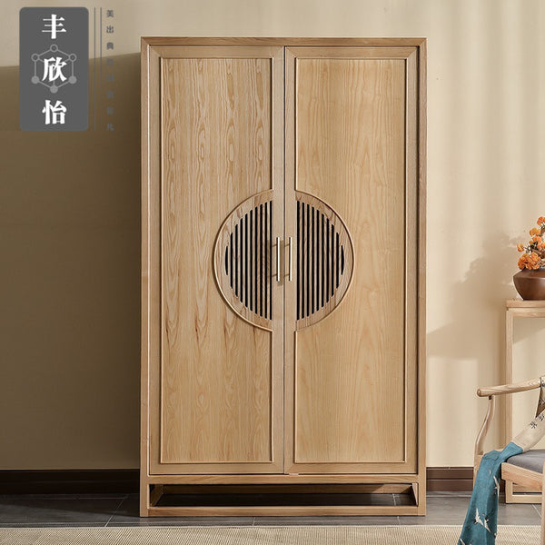 新中式實木衣櫃原木色衣櫃臥室現代簡約典雅禪意對開門衣櫥中國風