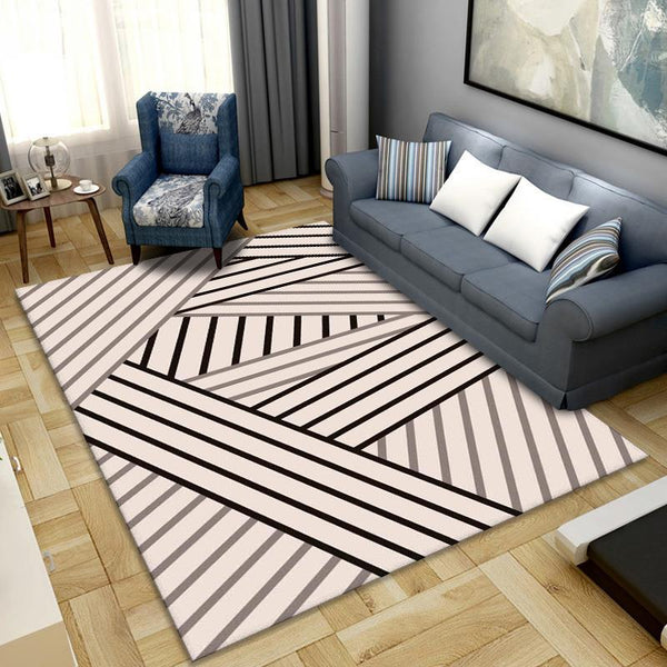 地毯客廳臥室房間簡約現代北美日式 條紋沙發茶几地墊床邊毯 家用