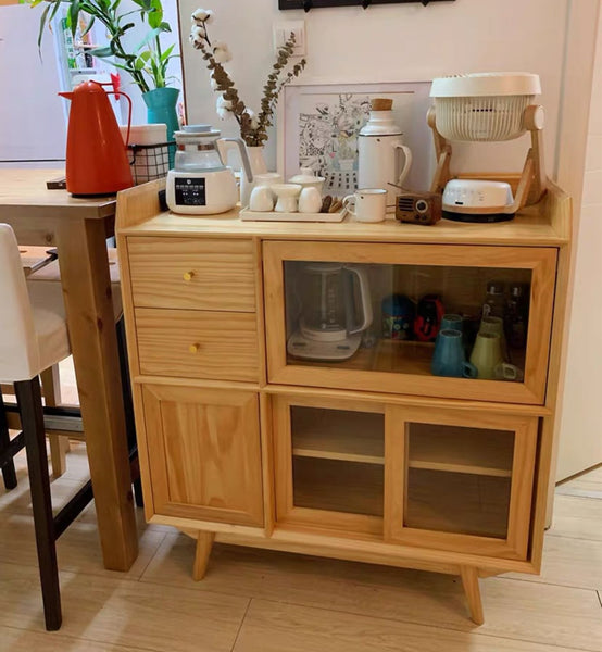 北歐客廳實木餐邊櫃 小戶型創意收納儲物櫃餐廳簡約茶水櫃展示櫃