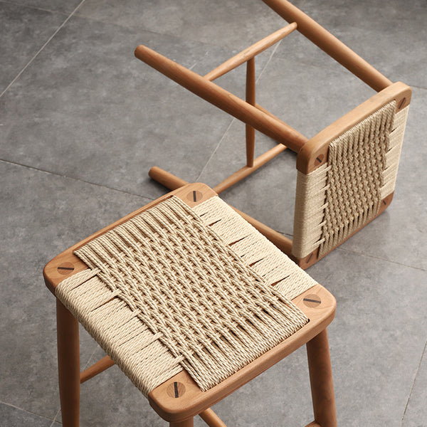 管木匠北歐編織凳日式化妝凳方凳實木凳子櫻桃木化妝凳編織餐凳