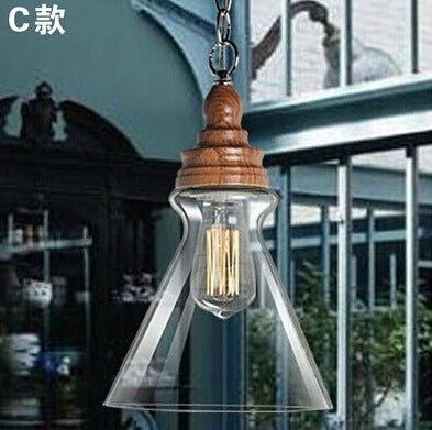歐式高檔西餐廳酒吧吧台咖啡店吊燈個性簡約創意木紋玻璃餐吊燈 - luxhkhome