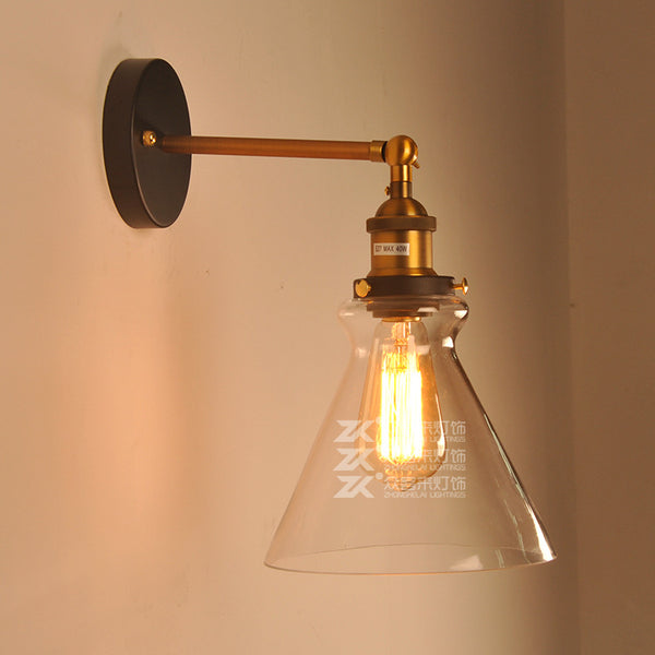 復古個性工業風壁燈 loft創意餐廳咖啡廳過道玻璃壁燈 (不帶燈泡 錐型透明) - luxhkhome