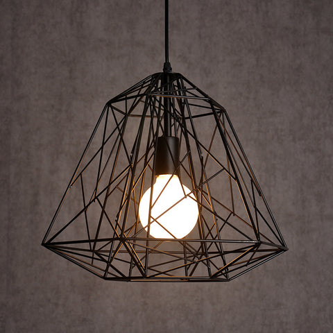 北歐復古工業風創意餐廳燈 鑽石編織鐵藝吊燈 (不带灯泡 黑色) - luxhkhome