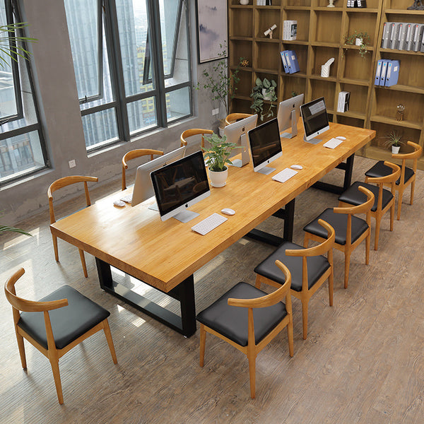 實木鐵藝電腦桌辦公室大型長條會議桌簡約現代公司職員辦公工作台 - luxhkhome