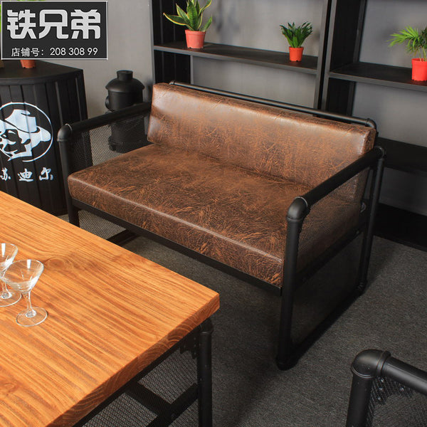 休閒咖啡廳酒吧水管雙人椅loft復古工業風鐵藝卡座沙發餐桌椅組合 - luxhkhome