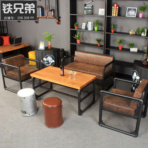 休閒咖啡廳酒吧水管雙人椅loft復古工業風鐵藝卡座沙發餐桌椅組合 - luxhkhome
