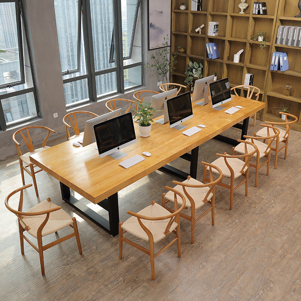 實木鐵藝電腦桌辦公室大型長條會議桌簡約現代公司職員辦公工作台 - luxhkhome