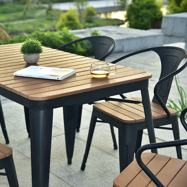 鐵藝戶外桌椅組合五件套 咖啡廳戶外露台防腐塑木室外桌椅組合 - luxhkhome