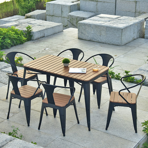鐵藝戶外桌椅組合五件套 咖啡廳戶外露台防腐塑木室外桌椅組合 - luxhkhome