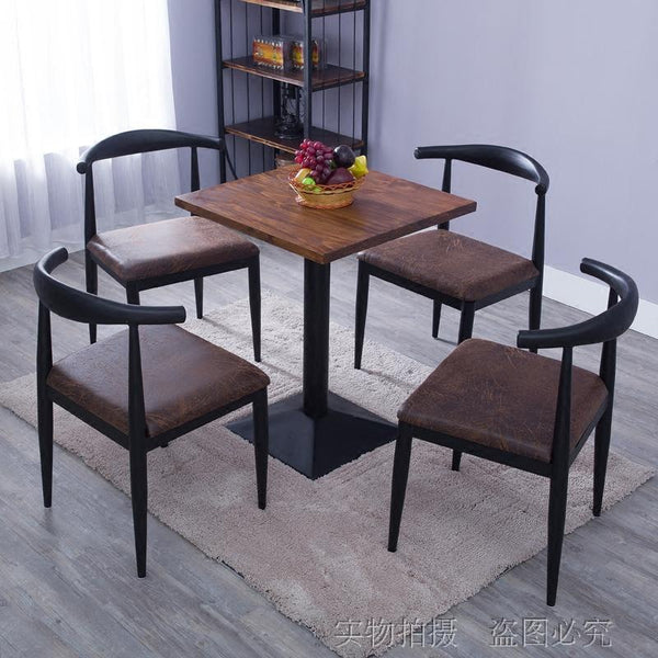 鐵藝實木咖啡廳餐飲桌椅鑄鐵美式複古長方形小戶型餐桌椅組合家具 - luxhkhome