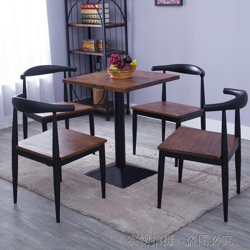鐵藝實木咖啡廳餐飲桌椅鑄鐵美式複古長方形小戶型餐桌椅組合家具 - luxhkhome