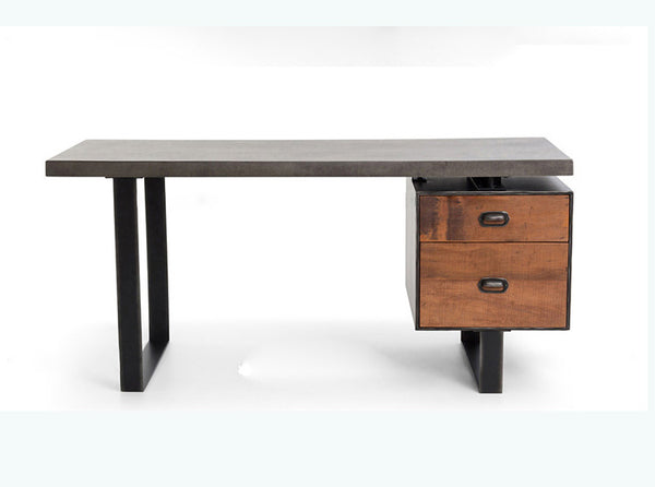 美式鐵藝實木辦公桌電腦桌台式設計師復古帶抽屜書桌老闆桌寫字台 - luxhkhome