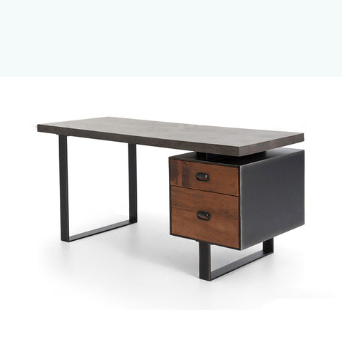 美式鐵藝實木辦公桌電腦桌台式設計師復古帶抽屜書桌老闆桌寫字台 - luxhkhome