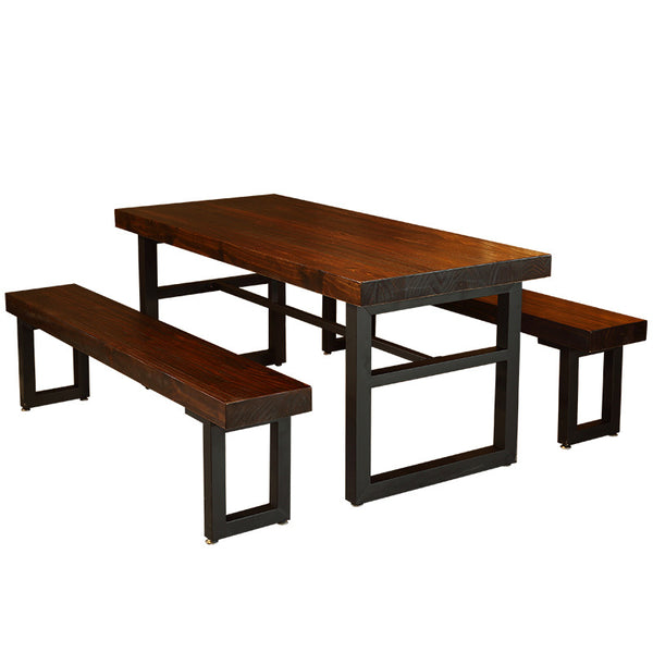 現代中式簡約飯桌原木餐桌茶桌椅組合長方形快餐桌鐵藝實木餐廳桌 - luxhkhome