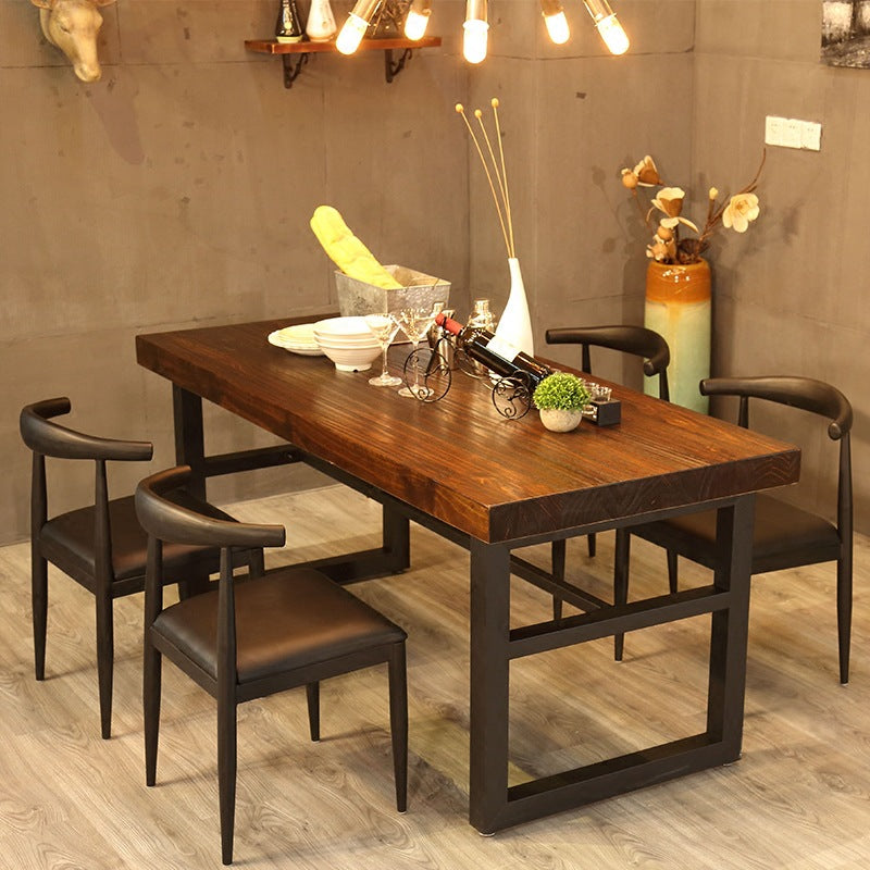現代中式簡約飯桌原木餐桌茶桌椅組合長方形快餐桌鐵藝實木餐廳桌 - luxhkhome