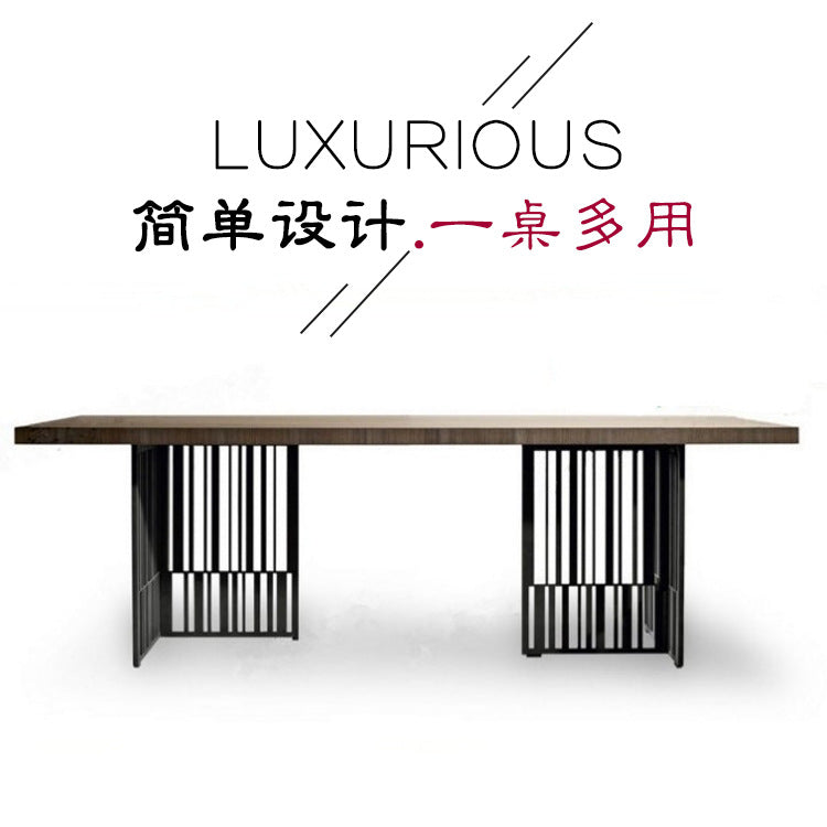 美式實木餐桌鐵藝復古電腦桌工藝風辦公會議桌長桌設計師loft書桌 - luxhkhome