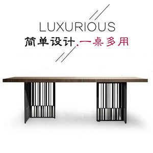 美式實木餐桌鐵藝復古電腦桌工藝風辦公會議桌長桌設計師loft書桌 - luxhkhome