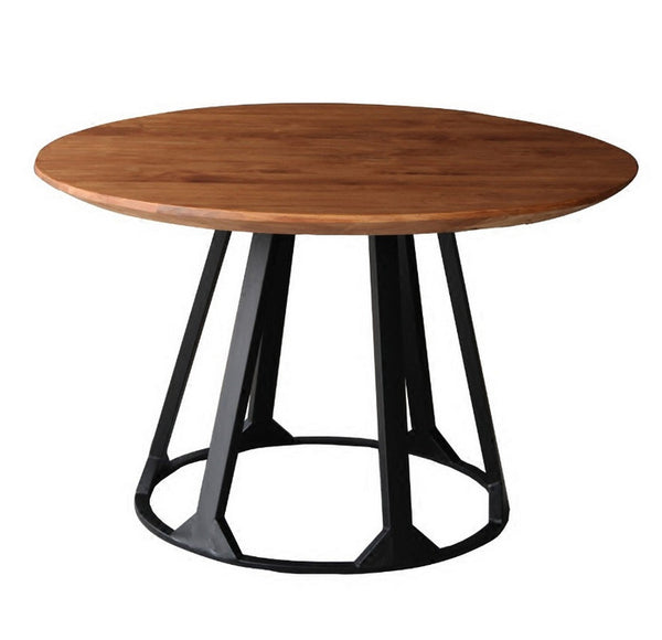 廠家批發 美式實木圓形餐桌 復古鐵藝圓桌家用吃飯糰圓餐桌椅組合 - luxhkhome
