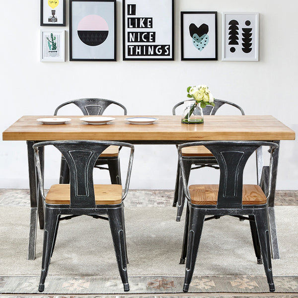美式鄉村鐵藝餐桌椅復古實木長方形書桌咖啡桌實木辦公會議桌 - luxhkhome