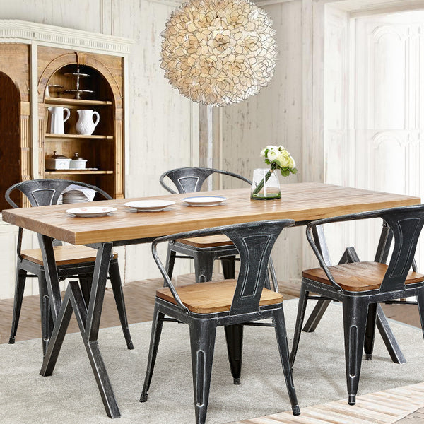 美式鄉村鐵藝餐桌椅復古實木長方形書桌咖啡桌實木辦公會議桌 - luxhkhome