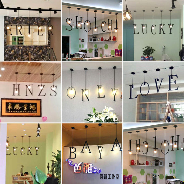 鐵藝英文字母吊燈個性創意燈餐廳咖啡廳吧台服裝店字母組 - luxhkhome