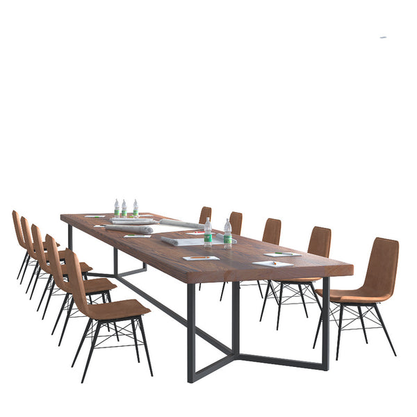 伊姆斯 鐵藝長條桌實木辦公桌長方形小型會議桌簡約長桌子工作台 - luxhkhome