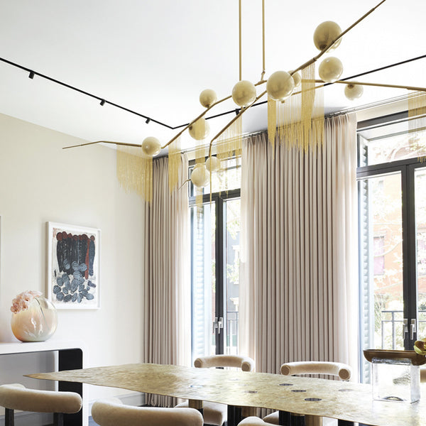 北歐後現代客廳吊燈創意個性簡約時尚餐廳吊燈鐵藝鏈條玻璃罩燈具 - luxhkhome