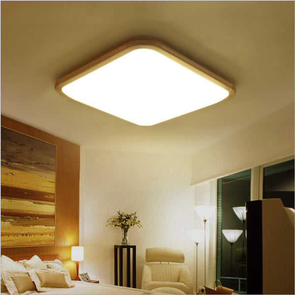 實木LED吸頂燈正方形LED木質燈具簡約現代臥室客廳日式吸頂燈
