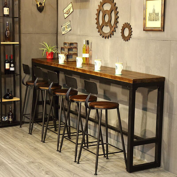 美式鐵藝實木酒吧台桌 奶茶店咖啡廳定制簡約風高腳長條桌椅組合 - luxhkhome