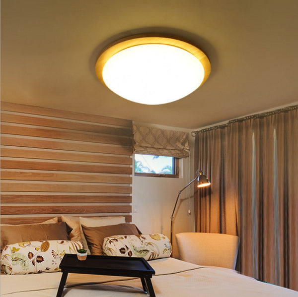 日式實木led吸頂燈原木臥室燈具簡約過道陽檯面包燈溫馨房間燈圓