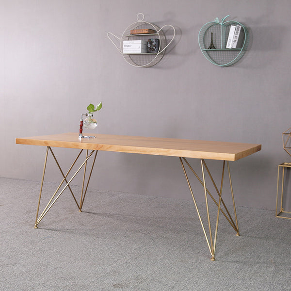 現代簡約實木家具餐桌創意線條方形桌椅組合金色餐廳飯店桌子椅子 - luxhkhome
