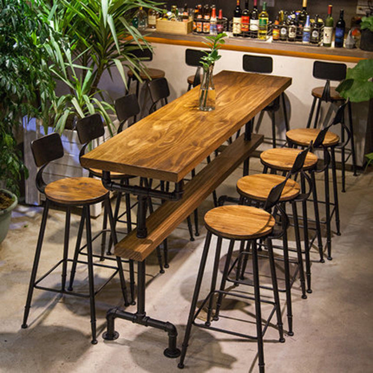 美式鐵藝實木吧台桌椅 咖啡廳靠背高腳酒吧椅 復古酒吧桌子可定制 - luxhkhome