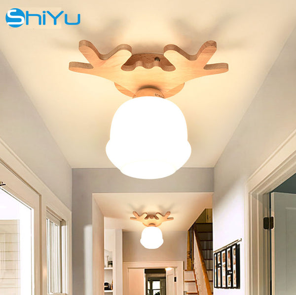 個性創意過道玄關走廊陽台led吸頂燈簡約現代單頭實木臥室客廳燈