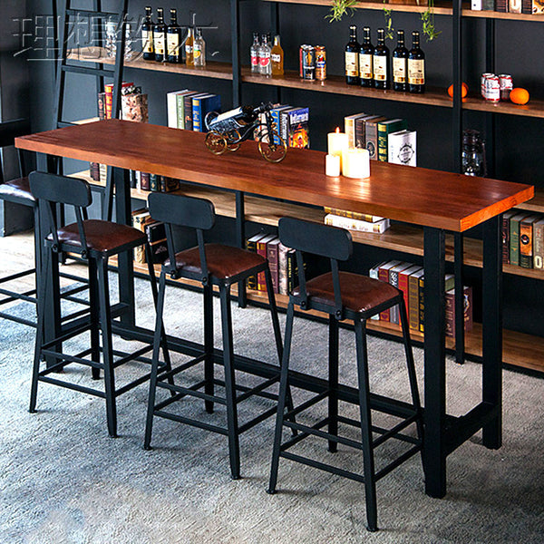 美式複古實木酒吧吧台 鐵藝多人高腳桌椅組合奶茶店咖啡廳吧椅 - luxhkhome