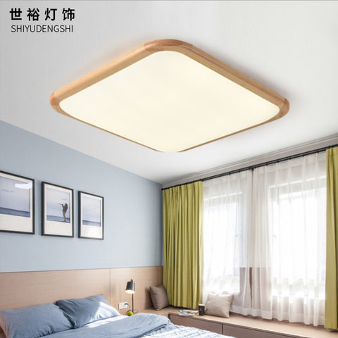 實木LED吸頂燈正方形LED木質燈具簡約現代臥室客廳日式吸頂燈
