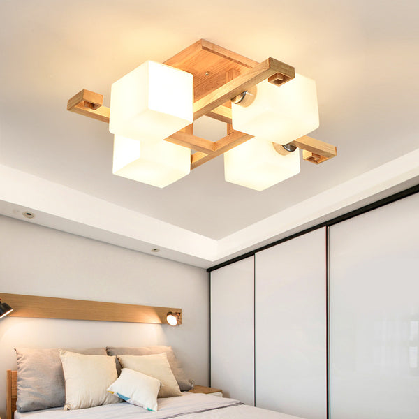 北歐個性簡約原木吸頂燈創意溫馨臥室實木燈日式餐廳客廳燈具