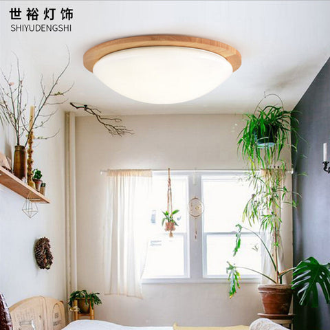 日式實木led吸頂燈原木臥室燈具簡約過道陽檯面包燈溫馨房間燈圓