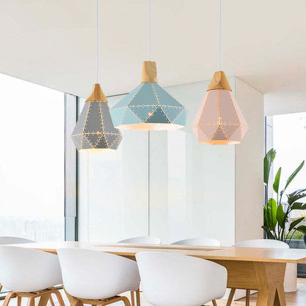 北歐吊燈個性創意鏤空鐵藝工業風燈具設計師單頭實木餐廳桌燈飾 - luxhkhome