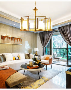 新古典原銅玻璃設計師美式簡約創意樣板房客廳臥室錯亂方框吊燈 - luxhkhome