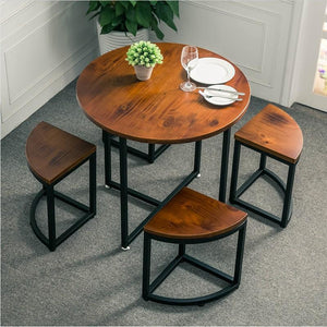 鐵藝圓型陽台桌椅組合休閒茶水間小戶型餐桌實木桌椅茶几 - luxhkhome