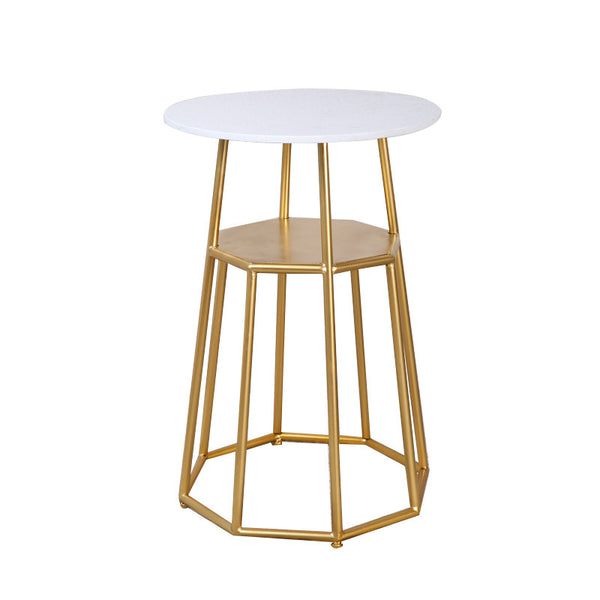北歐現代金色靠背咖啡廳圓形餐桌椅創藝鐵藝大理石茶几金屬鏤空椅 - luxhkhome