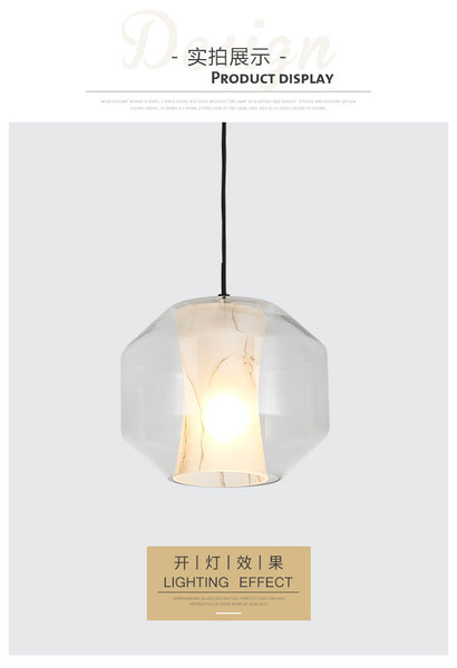 後現代簡約玻璃仿雲石單頭吊燈創意個性臥室咖啡廳吧台餐廳LED燈 - luxhkhome