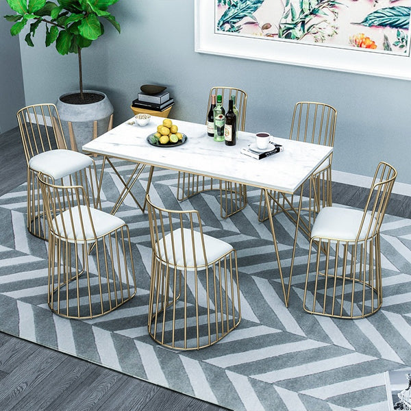 北歐大理石餐桌椅組合現代簡約小戶型家用長方形吃飯桌子一桌四椅 - luxhkhome